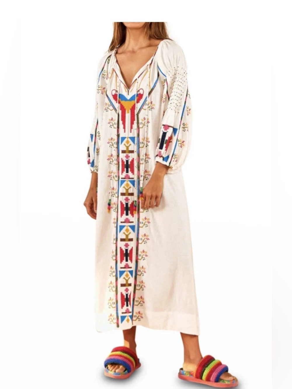 Farm Rio boho embroidered and beaded kaftan size XL